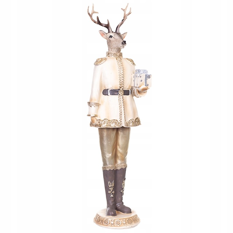 Piękna złota figurka świąteczna Elegancki Renifer z Prezentem