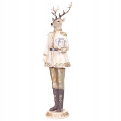 Piękna złota figurka świąteczna Elegancki Renifer z Prezentem
