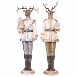 Piękna złota figurka świąteczna Elegancki Renifer z Prezentem